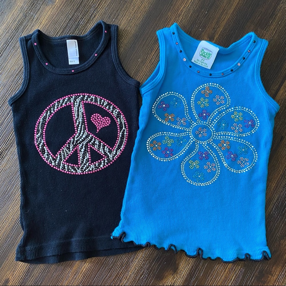 Peace & Flower Rhinstone Tank Top 2T Bundle